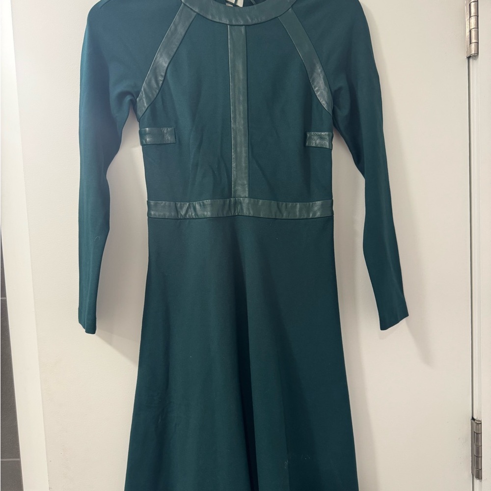 Cynthia Rowley Hunter Green Double-Knit Long-Sleeve Swing Dress
